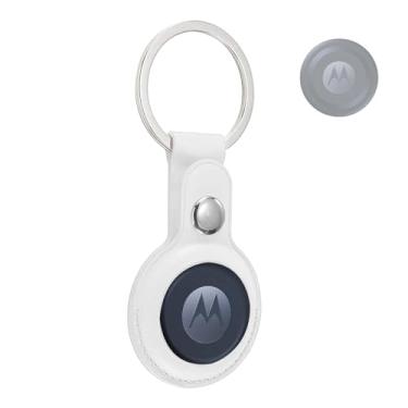 Imagem de Capa para Moto Tag com chaveiro, porta-etiquetas de couro portátil para motocicleta, acessórios de proteção para localizadores de itens GPS, antiarranhões, à prova de choque e poeira (branca)