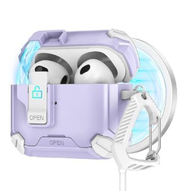 Imagem de Guppy Capa para AirPods Pro 2ª/1ª capa de bloqueio seguro com suporte de telefone e kit de limpeza, compatível com MagSafe, trava automática magnética para AirPods Pro capa de carregamento - roxa