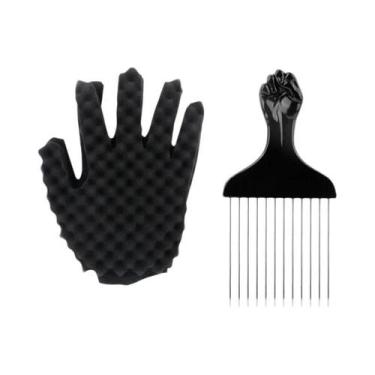 Imagem de Conjunto De Pente Para Cabelo Afro Cacheado, Escova De Esponja, Luva P