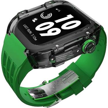 Imagem de JDIME Pulseira de borracha esportiva transparente transparente com flúor, para Apple Watch 8, 7, 6, 5, 4 SE, 44 mm, 45 mm, ultra 49 mm, capa de cristal de policarbonato rígido, acessórios para relógio