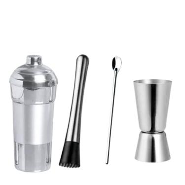 Imagem de Kit Combo Bar 4 Peças Coqueteleira Alumínio socador dosador duplo e colher de suco para Bares Restaurantes