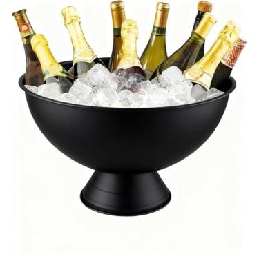 Imagem de Mipau Tigela de champanhe grande, tigela de champanhe de 12L, balde de gelo de aço inoxidável, grande balde de vinho, balde de gelo grande para festas, bar de cerveja de vinho, preto, 1 pacote, 40,64
