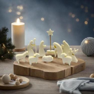 Imagem de Presépio De Madeira Natural, Decoração Moderna De Cena Natalina Com 11
