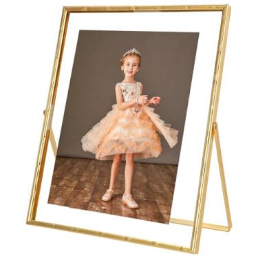 Imagem de AhaGo Moldura flutuante dourada, design de bambu, suporte de foto, vertical para imagem 20 × 25, 7 x 9, 6 × 8, elegante para o dia das mães, casamento ou aniversário