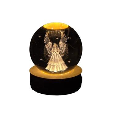 Imagem de Mini Luminária Anjo da Guarda 6cm Cristal LED Amarelo com Cabo USB - Luz Quente para Quarto Infantil e Batizado, Enfeite Religioso de Mesa e Presente Católico de Proteção e Fé para o Lar