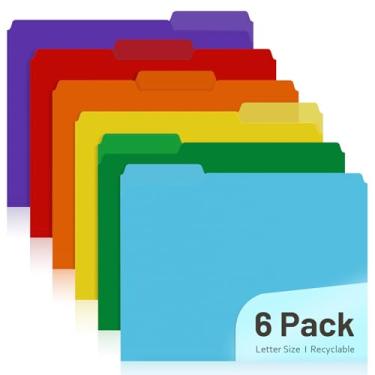 Imagem de Comix Pacote com 6 pastas de arquivo coloridas de plástico reciclável, abas cortadas em 1/3, tamanho carta, 6 cores sortidas, pastas de arquivos, material escolar para documentos
