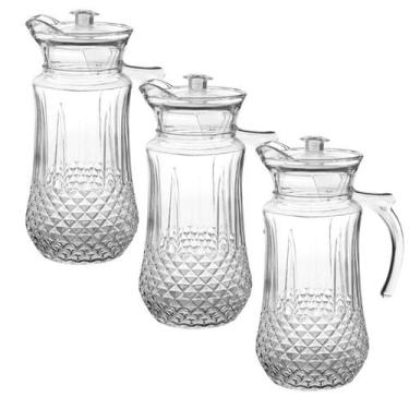 Imagem de Kit 3 Jarra De Vidro Transparente Com Tampa Agua Suco Alça Bico 1,4 L 