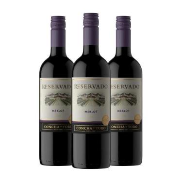 Imagem de Kit 3 Vinhos Chileno Tinto Seco Merlot Concha Y Toro Reservado 750ml