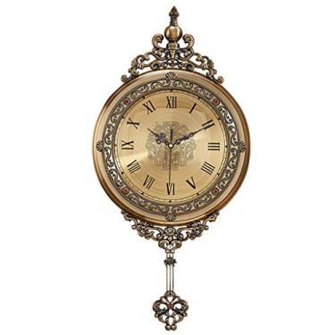 Imagem de AkosOL Relógios de parede para quarto 64 cm Relógio de parede grande com balanço de metal, vintage, vintage, casa, hotel, bar, escritório, relógio de parede com algarismos romanos, sala de estar