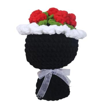Imagem de MotiveTech Buquê de flores tricotadas, presente de Dia dos Namorados para namorada, decoração de mesa, buquê de rosas, presente de Dia Mães para aniversário, Preto