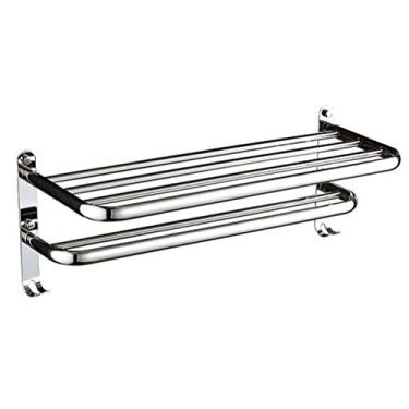 Imagem de Toalheiro de aço inoxidável, prateleira de armazenamento montada na parede para banheiro com barra de toalha dupla e gancho, toalheiro grosso de uma peça 47,5 cm (57,5 cm)