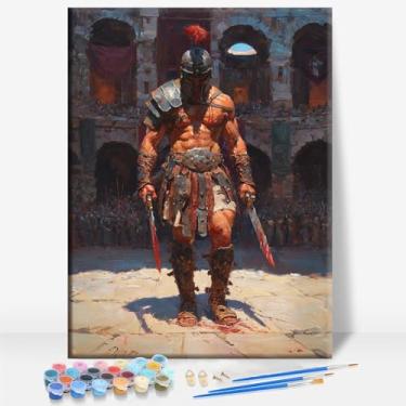 Imagem de SPARTAN WARRIOR MILITARY ENFORCEMENT Kit de pintura DIY em tela emoldurada por números, bar, café, caverna, casa, quarto, parede, banheiro, varanda, pátio, presente, 40,6 x 30,5 cm