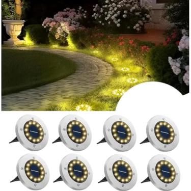 Imagem de Kit Luz Solar para Exterior de 12 Led Luminaria de Chão Lâmpada Solar de Piso Luz de Caminho Jardim(12 Led Branco Quente (8PÇ))