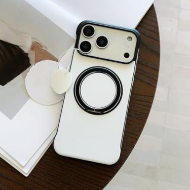 Imagem de SFDSUH Capa adesiva sem bordas para iPhone 12 com suporte magnético giratório 360° (para iPhone 12/preto e branco)