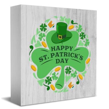Imagem de Decoração de Dia de São Patrício Feliz Dia de São Patrício, decoração de prateleira de mesa de casa decoração de trevo verde irlandês enfeite de 12 x 12 cm