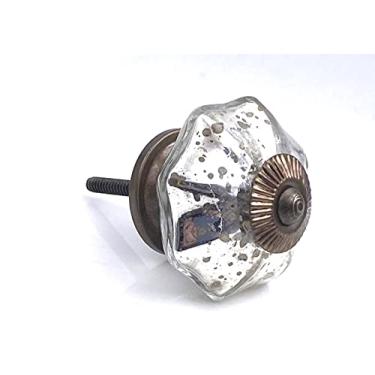 Imagem de Shabby Restore Puxador de armário envelhecido octógono de vidro mercúrio cromado antigo, puxador de armário