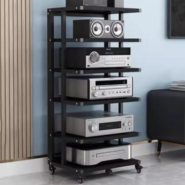 Imagem de Av Stand Gabinete de componentes de áudio HiFi Rack amplificador Rack de console de videogame Rack de armazenamento aberto multifuncional (madeira teca, 6 camadas)