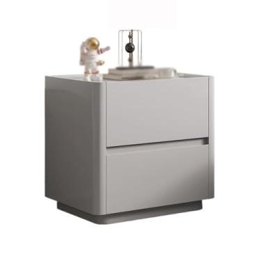 Imagem de VHDY85KA Mesa lateral cinza gaveta dupla laje de madeira mesa de cabeceira simples casa quarto armário de armazenamento prateleira (média)