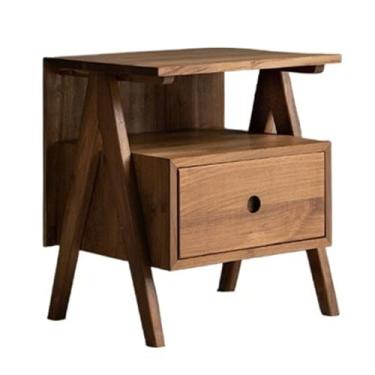 Imagem de VHDY85KA Mesa lateral retrô de madeira para quarto com gavetas invertidas – Prateleira de armazenamento para armário doméstico em forma de V