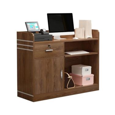 Imagem de Balcão de recepção moderno, balcão de varejo com gaveta com trava, loja de roupas de recepção, loja de chá de leite, salão de beleza, caixa simples para empresa, lobby e loja (marrom, 80 x 42 x 92 cm)