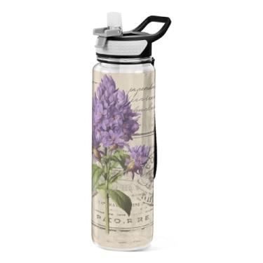 Imagem de Burbuja Garrafa de água vintage lavanda de 940 ml com tampa de palha, à prova de vazamento e livre de BPA para academia, esportes ao ar livre