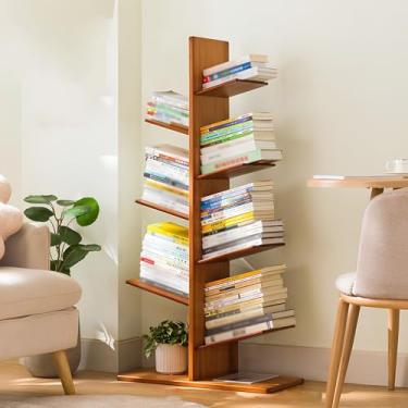 Imagem de Estante de árvore vertical alta para espaços pequenos, torre de prateleira de livros no chão, estante de escada estreita para quarto/sala de estar/escritório em casa