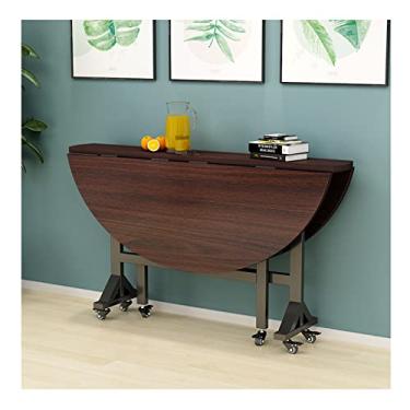 Imagem de Mesa de jantar dobrável, mesa extensível de madeira que economiza espaço, mesas de folhas caídas, design de borda redonda, mesa de madeira de espaço pequeno para cozinha, sala de estar, escritório
