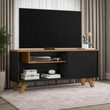 Imagem de Rack Bancada Para tvs Pés Palito Retrô Com Porta e Nicho Eitor cor: Pr