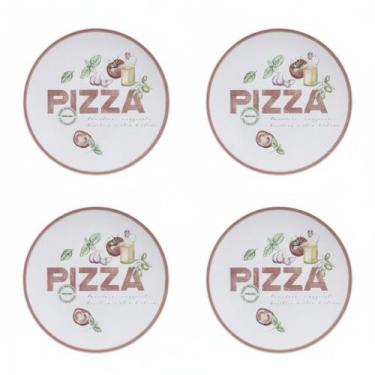 Imagem de Kit Jogo 4 Pratos Rasos Tramontina Pizza Milano Porcelana 25 cm