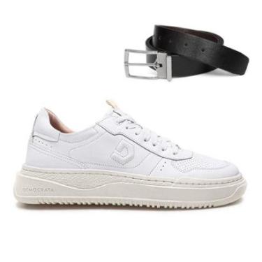 Imagem de Tênis De Couro Democrata Masculino Denim Block 240501+Cinto Masculino Dupla Face-Masculino