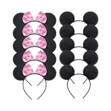 Imagem de Conjunto De 12 Faixas De Cabelo Com Laço Mickey E Minnie Em Preto, Ver