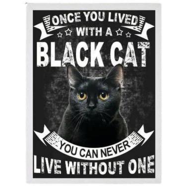 Imagem de Quadro Decorativo Black Cat 45X34Cm C/Vidro Madeira Branca