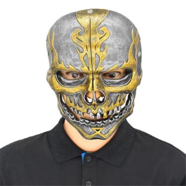 Imagem de Máscara de caveira de pirata Halloween Cosplay em resina prateada/dour