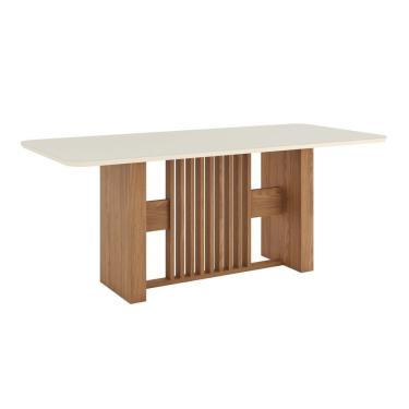Imagem de Mesa Vivian 200cm Canto Arredondado com Vidro Marrom/Off White