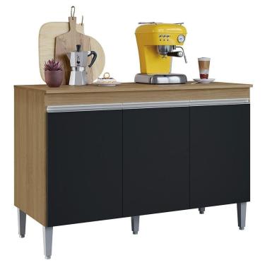 Imagem de Balcão De Cozinha Com Tampo 120cm Manu Preto-amêndoa - Ajl Móveis