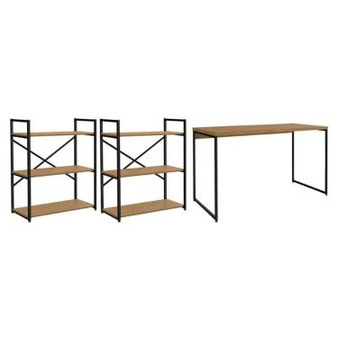 Imagem de Escritório Completo Industrial (1 Escrivaninha, 2 Estantes) 3 Peças Freijó - Kappesberg