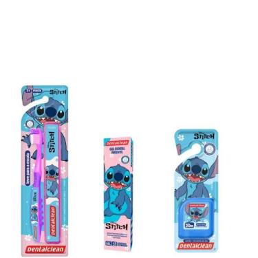 Imagem de Escova De Dente Infantil Stitch+ Pasta + Fio - Dentalclean, Rosa