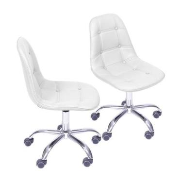 Imagem de Kit 02 Cadeiras Boxbit Dkr Eames Botonê Branca Base Rodízio, CHINA, BR