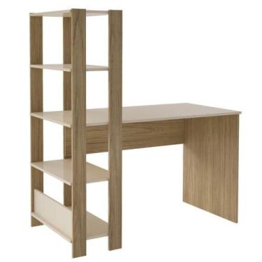 Imagem de Mesa Escrivaninha Office Com Estante 3 Prateleiras Match Carvalho  Off