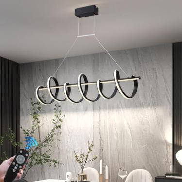Imagem de Luzes Pendentes Mesa De Jantar Moderna Led Luz Suspensa Com Controle Remoto Lâmpada De Cozinha Lustre De Sala De Jantar Luz De Metal Preto Regulável Para Sala De Estar Escritório Caf, B
