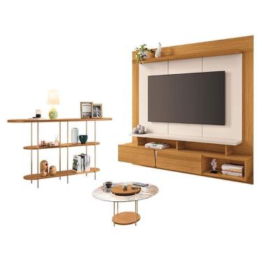 Imagem de Home Suspenso Zenith Cinamomo Off White e Mesa de Centro Sky com Tampo de vidro e Aparador Infinity Cinamomo - HB Móveis