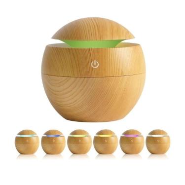 Imagem de Aromatizador Ultrassônico Bola Madeira Clara 130ML com Iluminação LED Integrada Amadeirado