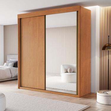 Imagem de Guarda Roupa Solteiro com Espelho 2 Portas de Correr Em MDF Chicago Conquista Moveis