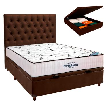 Imagem de Box Bau Blindado + Colchão Casal High Foam Ortobom + Cabeceira