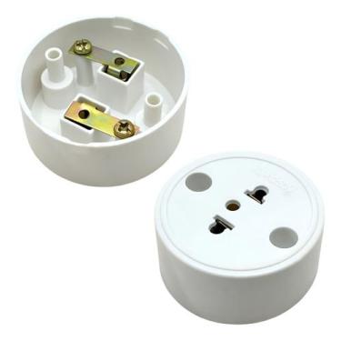 Imagem de Kit 5 Tomadas Redondas Externa 2pt Sobrepor Tripolar Antiga 10a - Plug