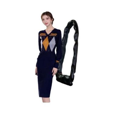 Imagem de Vestido Feminino Retrô De Tricô Com Decote V, Justo E Elástico, Para O