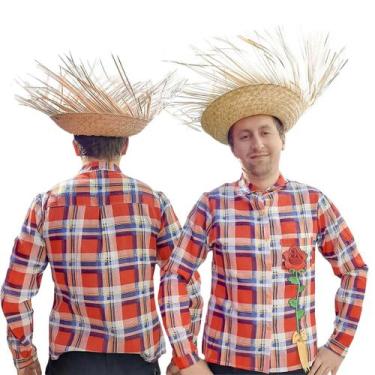 Imagem de Camisa Festa Junina Adulta Xadrez com Rosa - Gugudada, P, Variado