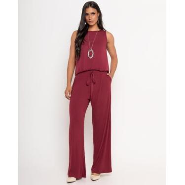 Imagem de Conjunto Feminino Blusa + Calça Em Malha - Canellado, Vermelho escuro,