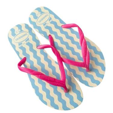 Imagem de Chinelo Feminino Ondas Azul Básico com Tiras Pink - Havaianas, 38