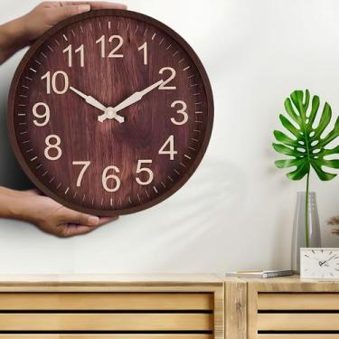 Imagem de Relógio de Parede Decorativo 30cm Marrom Escuro Estilo Madeira Silenci